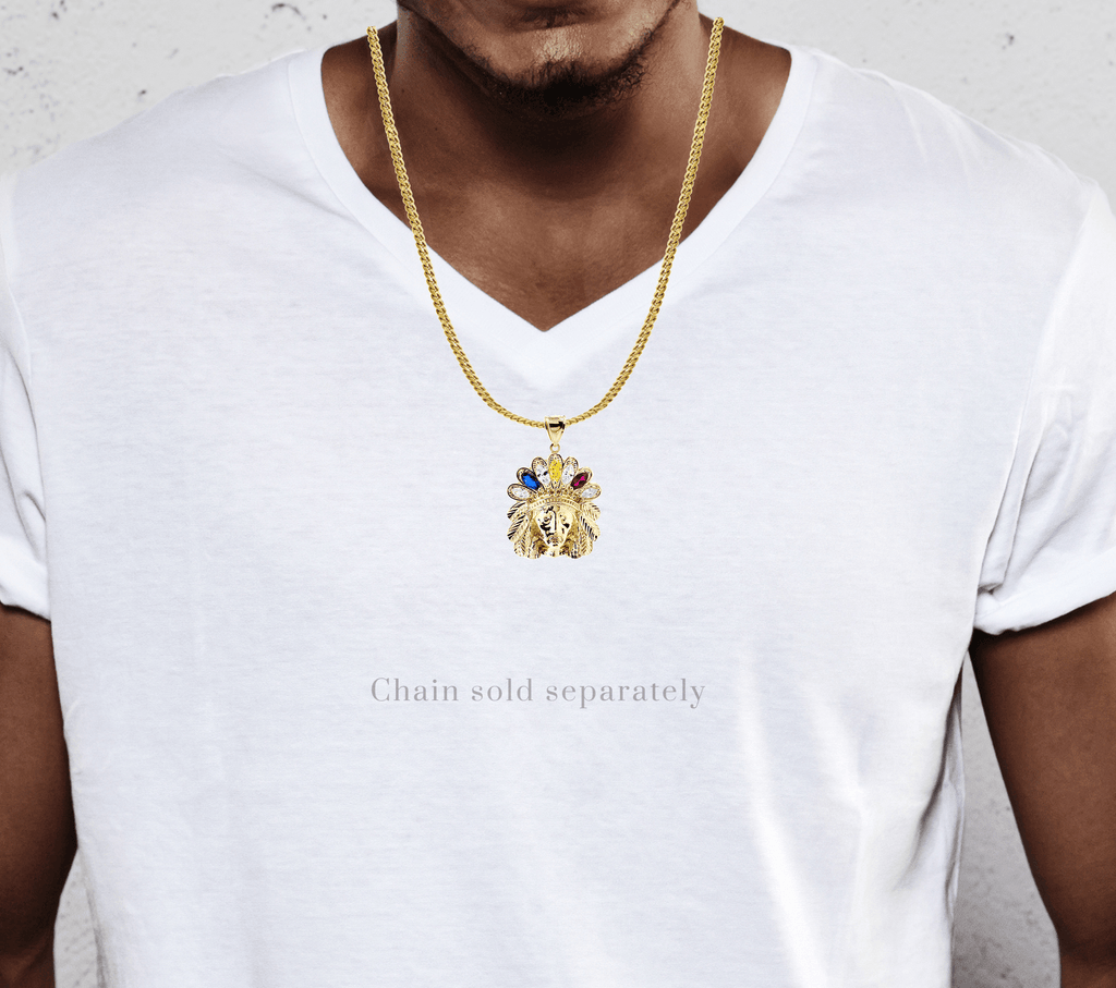 Big Chief Head & Cz 10K Yellow Gold Pendant. | 15.1 Grams MEN'S PENDANTS FROST NYC 