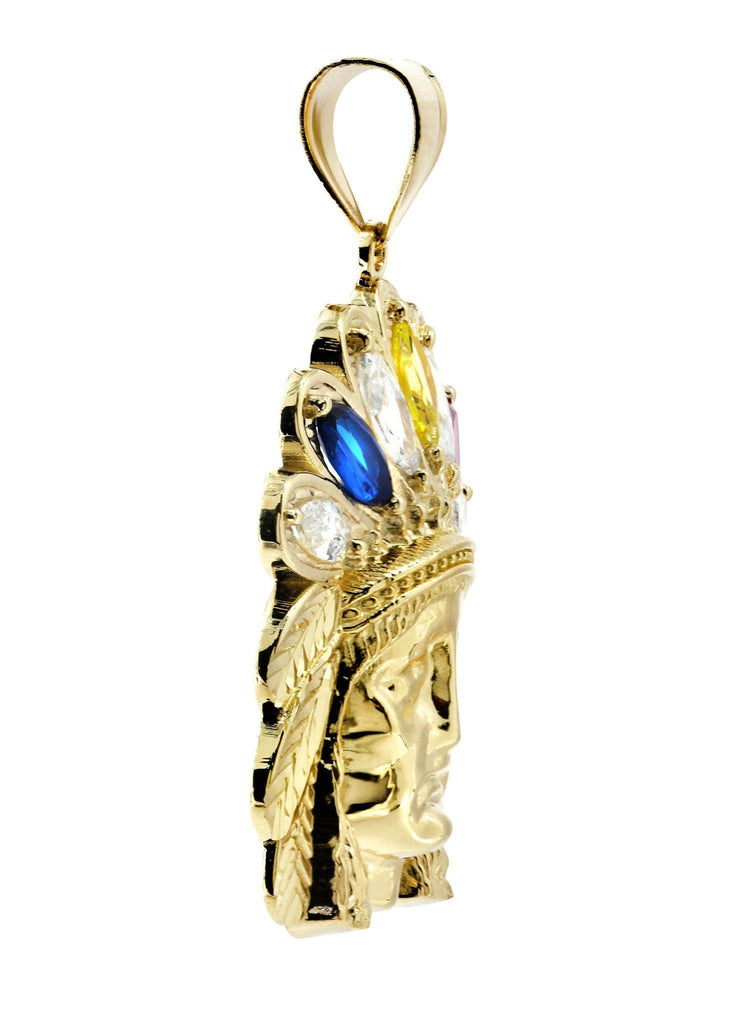 Big Chief Head & Cz 10K Yellow Gold Pendant. | 15.1 Grams MEN'S PENDANTS FROST NYC 