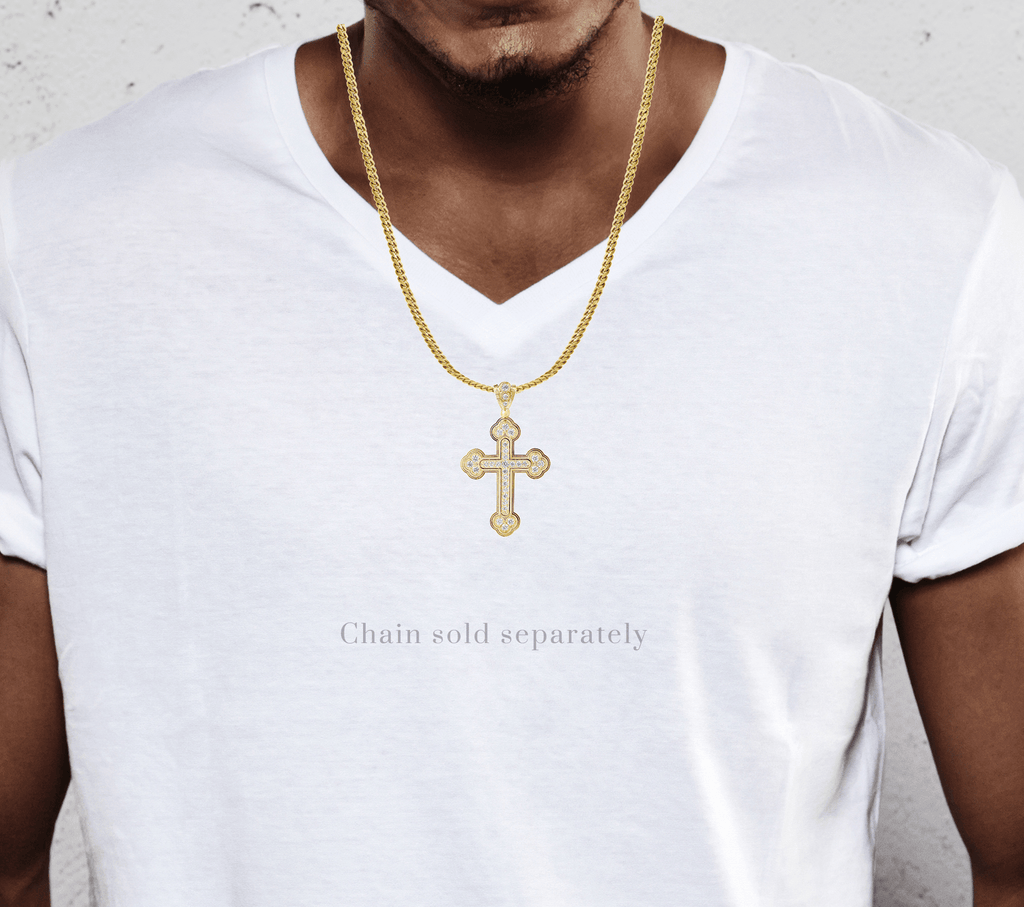 Big Gold Cross & Cz 10K Yellow Gold Pendant. | 12.8 Grams MEN'S PENDANTS FROST NYC 