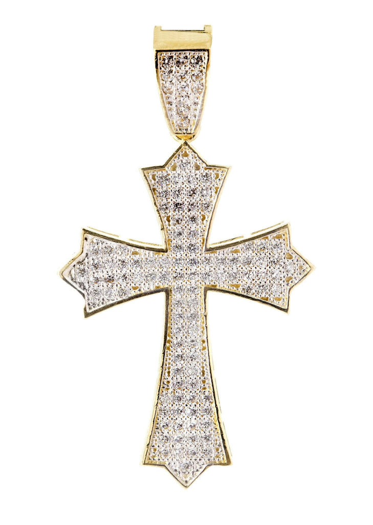 Medium Cross & Cz 10K Yellow Gold Pendant. | 3.9 Grams MEN'S PENDANTS FROST NYC 