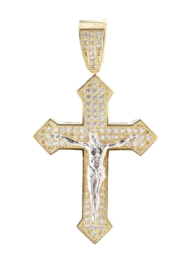 Medium Cross & Cz 10K Yellow Gold Pendant. | 4.5 Grams MEN'S PENDANTS FROST NYC 