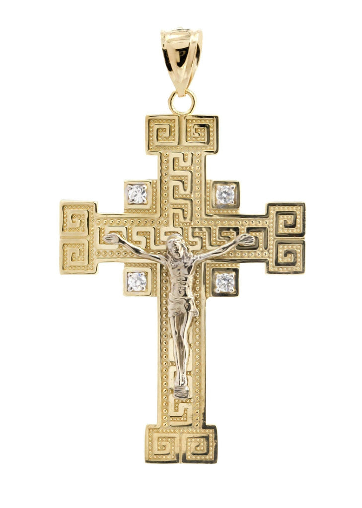 Big Gold Cross & Cz 10K Yellow Gold Pendant. | 8.8 Grams MEN'S PENDANTS FROST NYC 