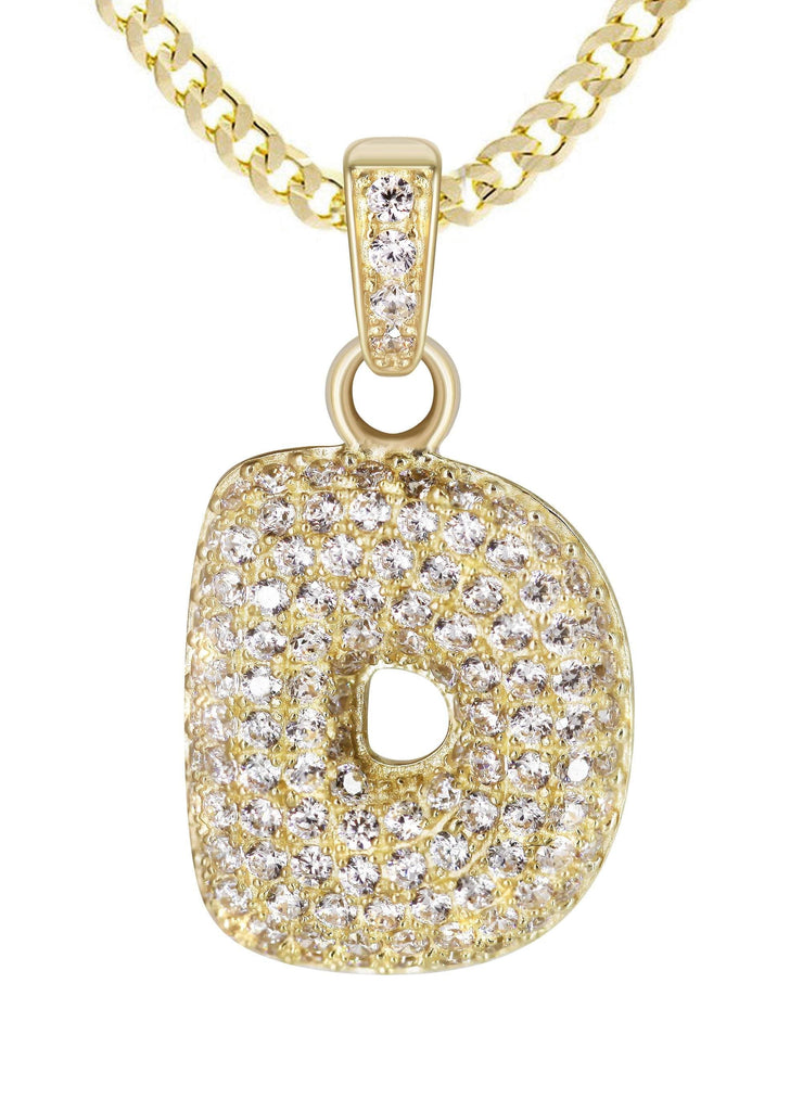 10K Yellow Gold Cuban Chain & "D" CZ Bubble Letter | Appx. 4.6 Grams BELOW200 FrostNYC 