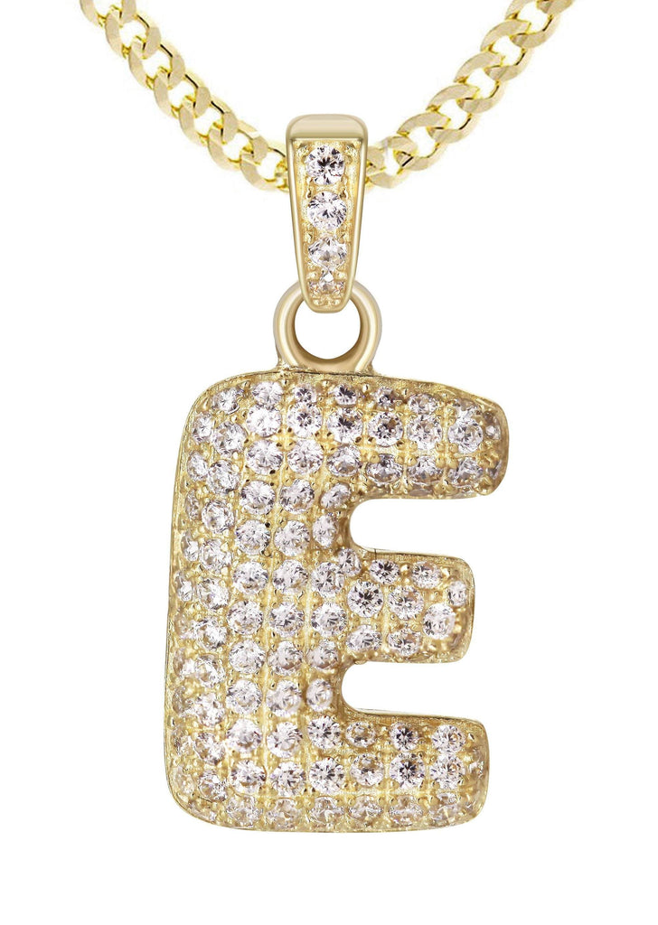 10K Yellow Gold Cuban Chain & "E" CZ Bubble Letter | Appx. 4.3 Grams BELOW200 FrostNYC 