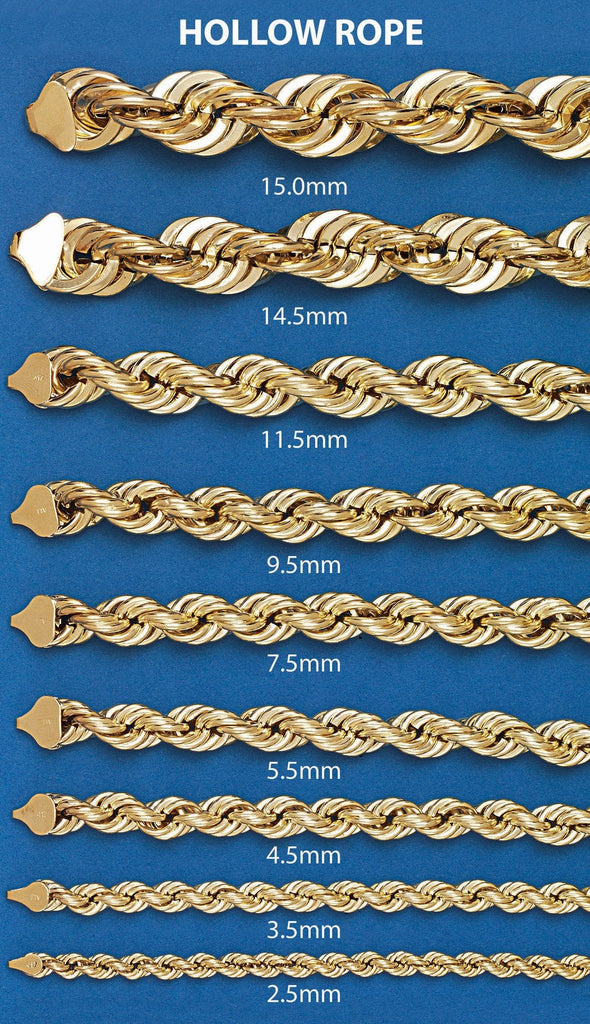 14K Yellow Gold Chain - Hollow Mens Rope Chain MEN'S CHAINS FROST NYC 