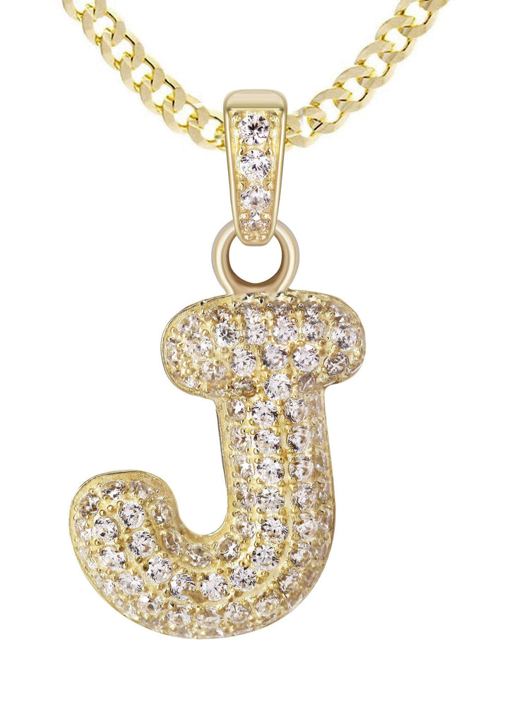 10K Yellow Gold Cuban Chain & "J" CZ Bubble Letter | Appx. 4.1 Grams BELOW200 FrostNYC 