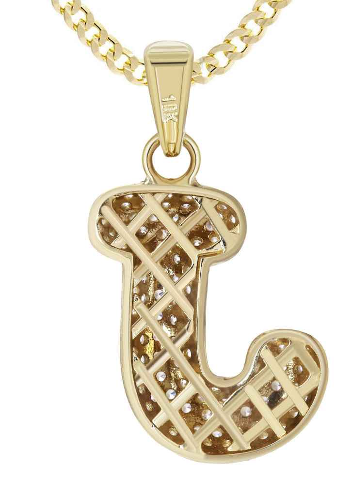 10K Yellow Gold Cuban Chain & "J" CZ Bubble Letter | Appx. 4.1 Grams BELOW200 FrostNYC 