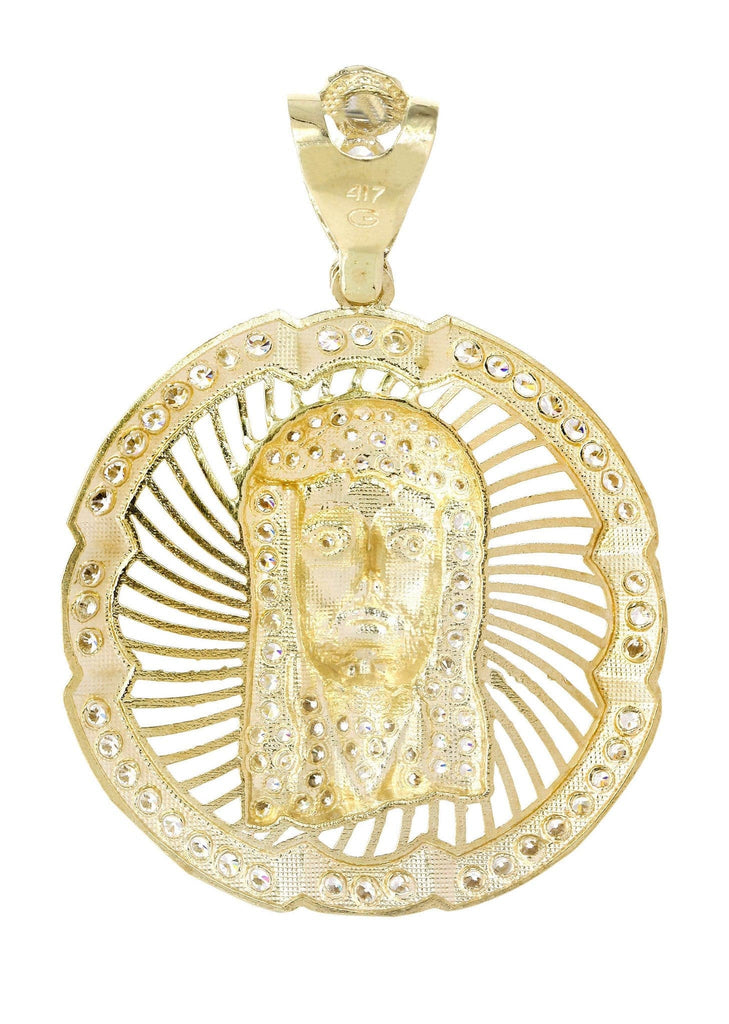 Big Jesus Piece & Cz 10K Yellow Gold Pendant. | 10.4 Grams MEN'S PENDANTS FROST NYC 