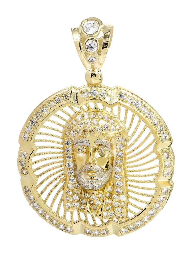 Big Jesus Piece & Cz 10K Yellow Gold Pendant. | 10.4 Grams MEN'S PENDANTS FROST NYC 