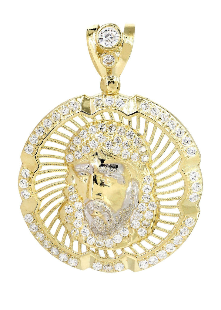 Big Jesus Piece & Cz 10K Yellow Gold Pendant. | 6.9 Grams MEN'S PENDANTS FROST NYC 