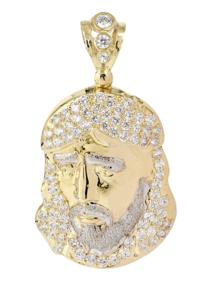 Big Jesus Piece & Cz 10K Yellow Gold Pendant. | 11 Grams MEN'S PENDANTS FROST NYC 