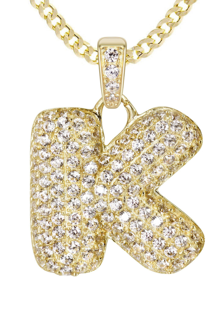 10K Yellow Gold Cuban Chain & "K" CZ Bubble Letter | Appx. 5.1 Grams BELOW200 FrostNYC 