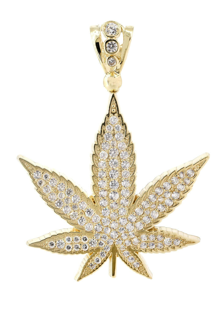 Big Marijuana Leaf & Cz 10K Yellow Gold Pendant. | 15.4 Grams MEN'S PENDANTS FROST NYC 