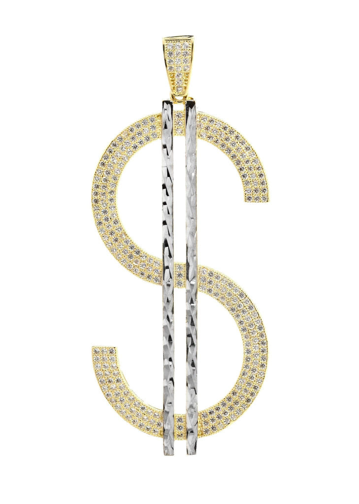 Big Dollar & Cz 10K Yellow Gold Pendant. | 10.5 Grams MEN'S PENDANTS FROST NYC 