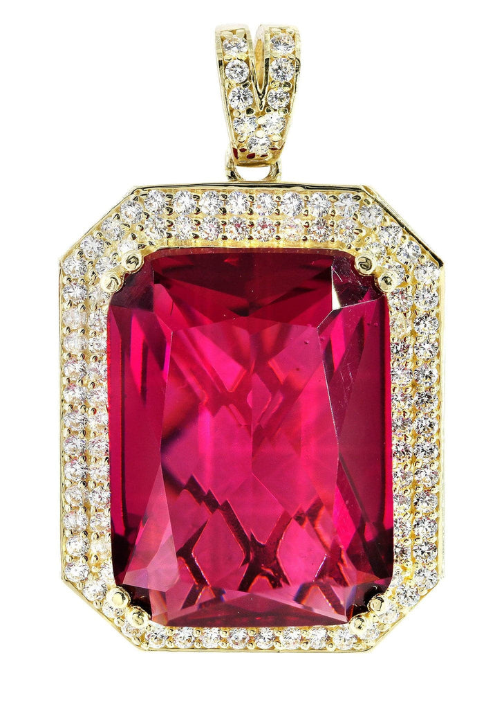 Medium Ruby & Cz 10K Yellow Gold Pendant. | 14.3 Grams MEN'S PENDANTS FROST NYC 