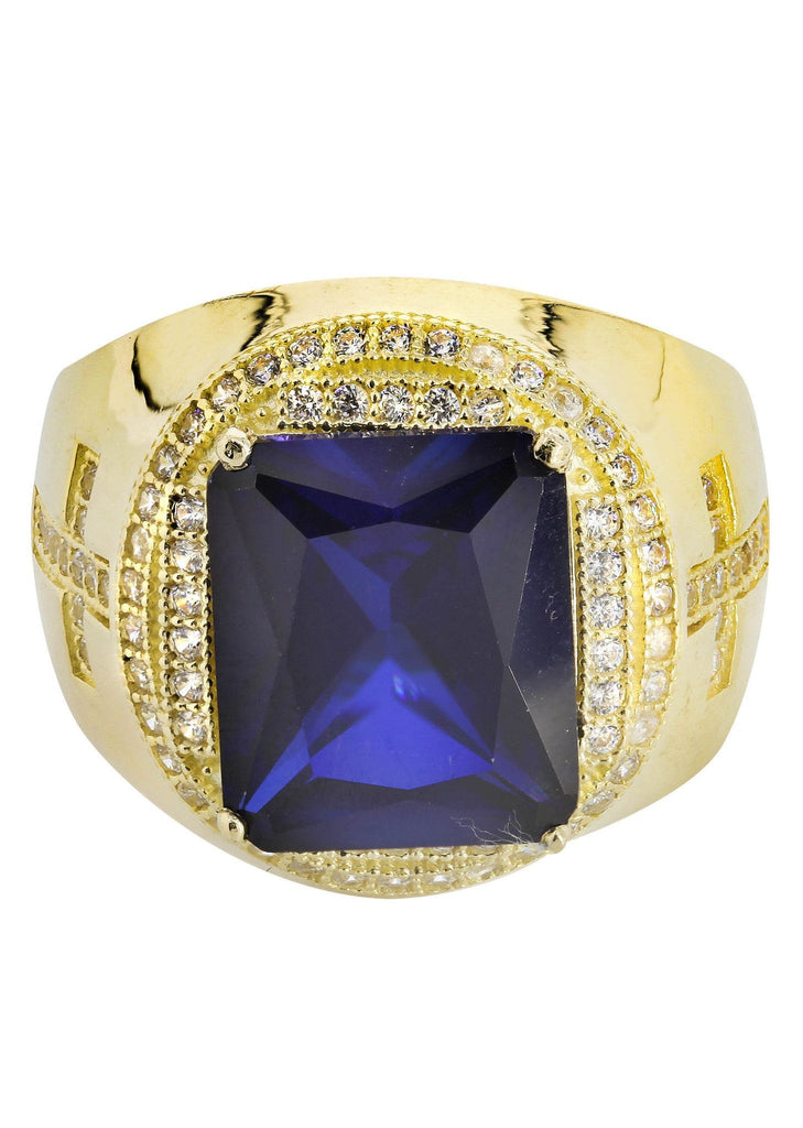 Sapphire & Cz 10K Yellow Gold Mens Ring. | 9 Grams MEN'S RINGS FROST NYC 