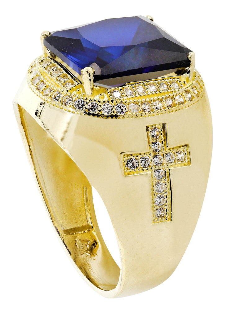 Sapphire & Cz 10K Yellow Gold Mens Ring. | 9 Grams MEN'S RINGS FROST NYC 