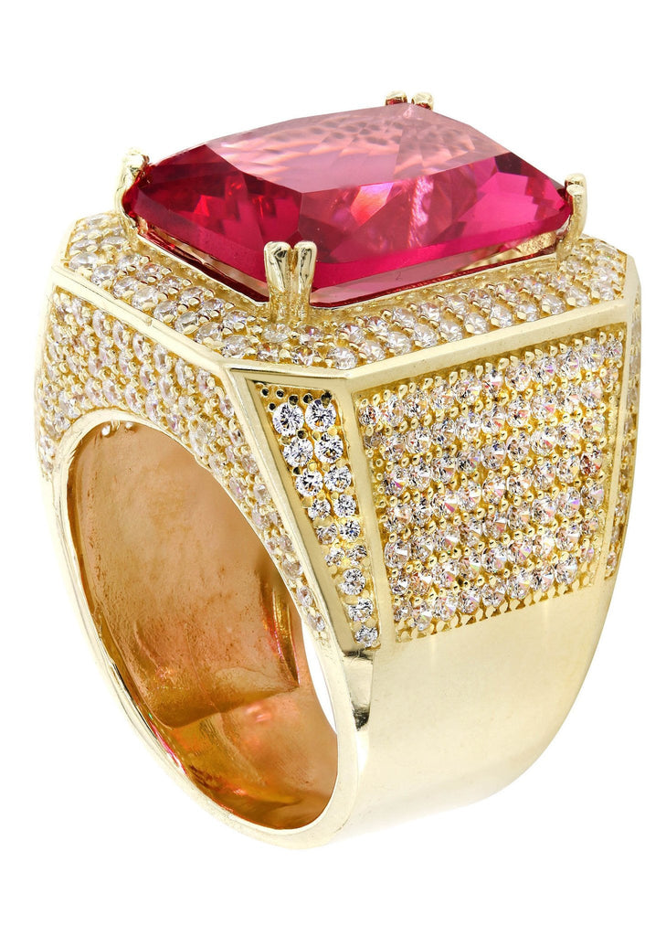 Ruby & Cz 10K Yellow Gold Mens Ring. | 22.1 Grams MEN'S RINGS FROST NYC 