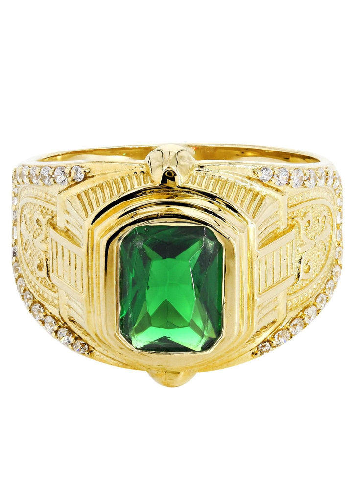 Emerald & Cz 10K Yellow Gold Mens Ring. | 7.2 Grams MEN'S RINGS FROST NYC 