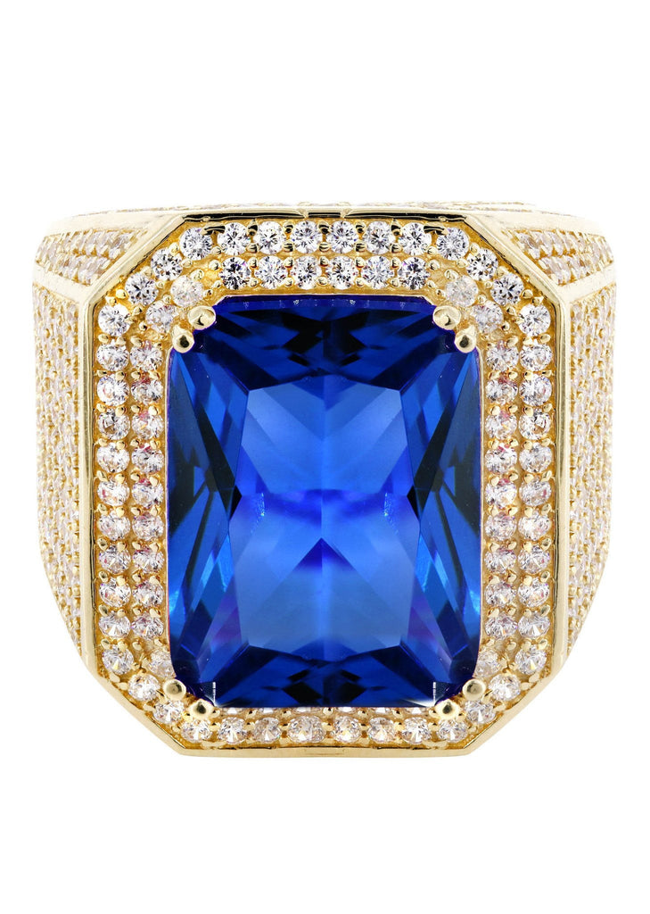 Sapphire & Cz 10K Yellow Gold Mens Ring. | 20.7 Grams MEN'S RINGS FROST NYC 