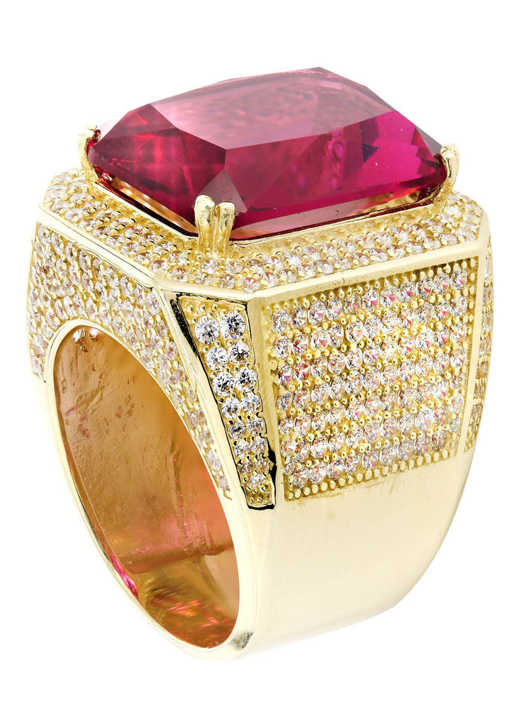 Ruby & Cz 10K Yellow Gold Mens Ring. | 26.7 Grams MEN'S RINGS FROST NYC 