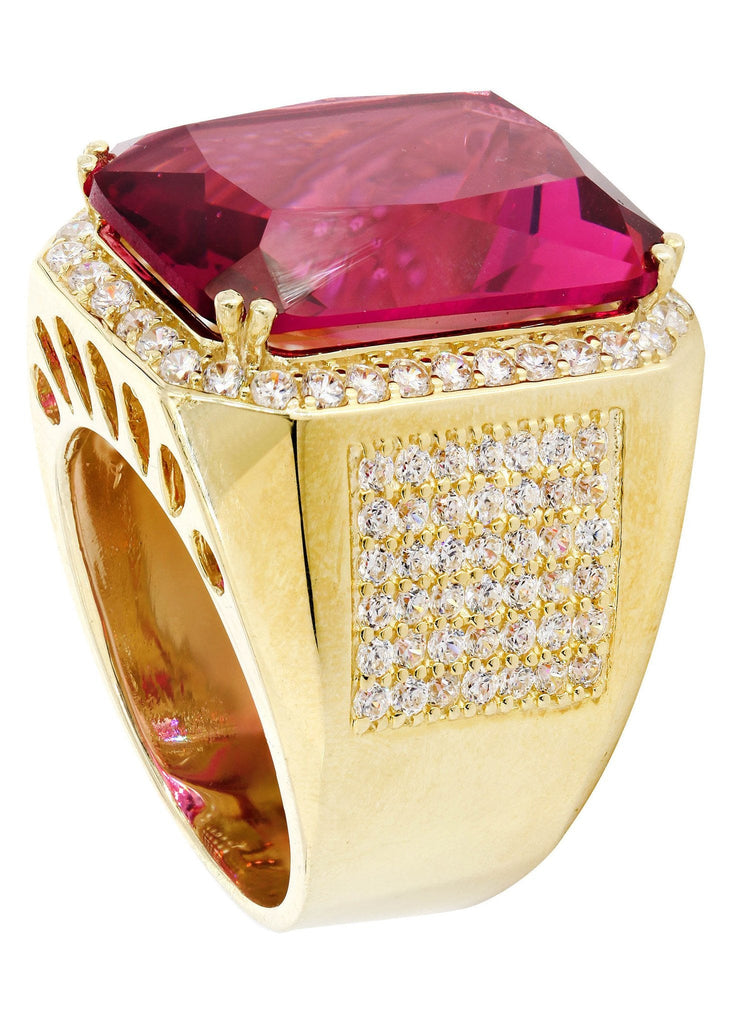 Ruby & Cz 10K Yellow Gold Mens Ring. | 21.8 Grams MEN'S RINGS FROST NYC 