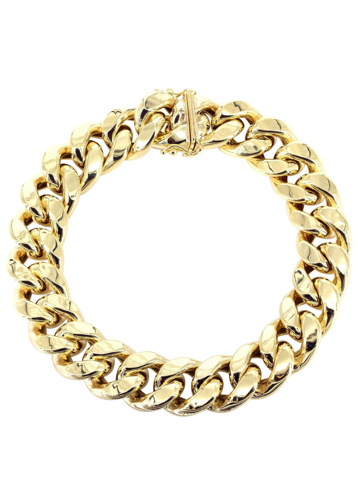 Hollow Mens Miami Cuban Link Bracelet 10K Yellow Gold Men's Gold Bracelets MANUFACTURER 1 