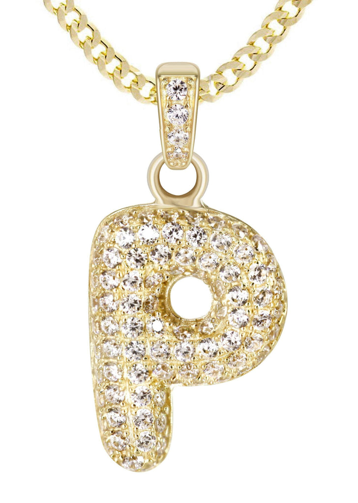 10K Yellow Gold Cuban Chain & "P" CZ Bubble Letter | Appx. 4.2 Grams BELOW200 FrostNYC 