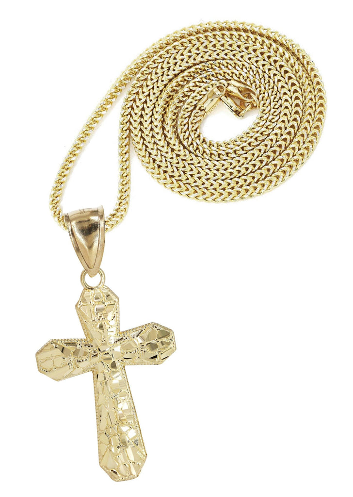 10K Yellow Gold Franco Chain & Nugget Cross Pendant | Appx. 12.7 Grams chain & pendant FrostNYC 