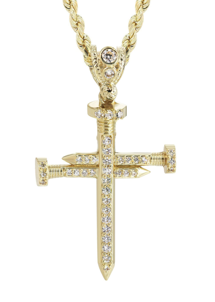 10K Yellow Gold Rope Chain & Cz Cross Pendant | Appx. 14.4 Grams chain & pendant FrostNYC 