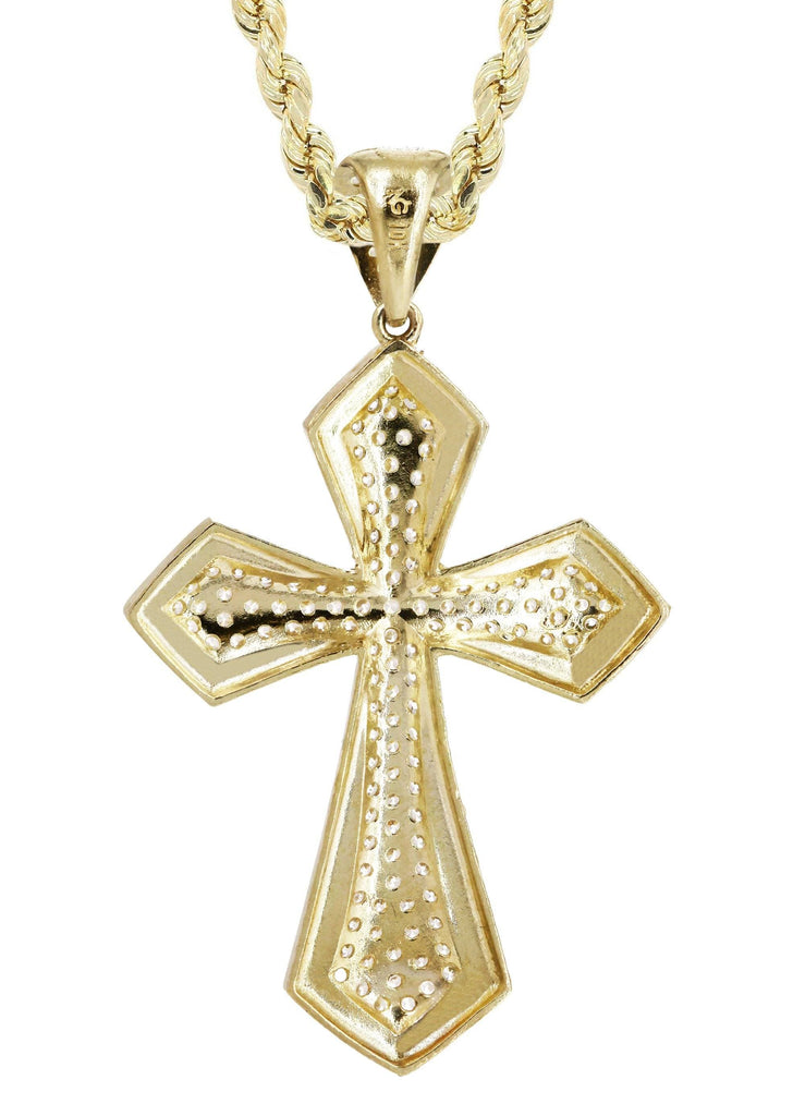 10K Yellow Gold Rope Chain & Cz Cross Pendant | Appx. 14.9 Grams chain & pendant FrostNYC 