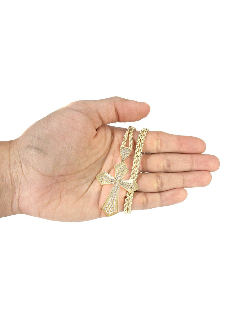 10K Yellow Gold Rope Chain & Cz Cross Pendant | Appx. 14.9 Grams chain & pendant FrostNYC 