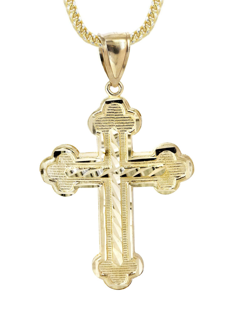 10K Yellow Gold Franco Chain & Diamond Cut Cross Pendant | Appx. 13.5 Grams chain & pendant FrostNYC 