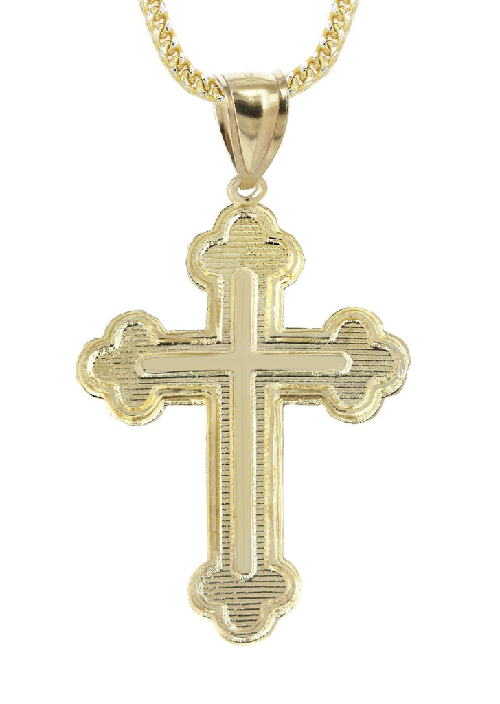 10K Yellow Gold Franco Chain & Diamond Cut Cross Pendant | Appx. 13.5 Grams chain & pendant FrostNYC 