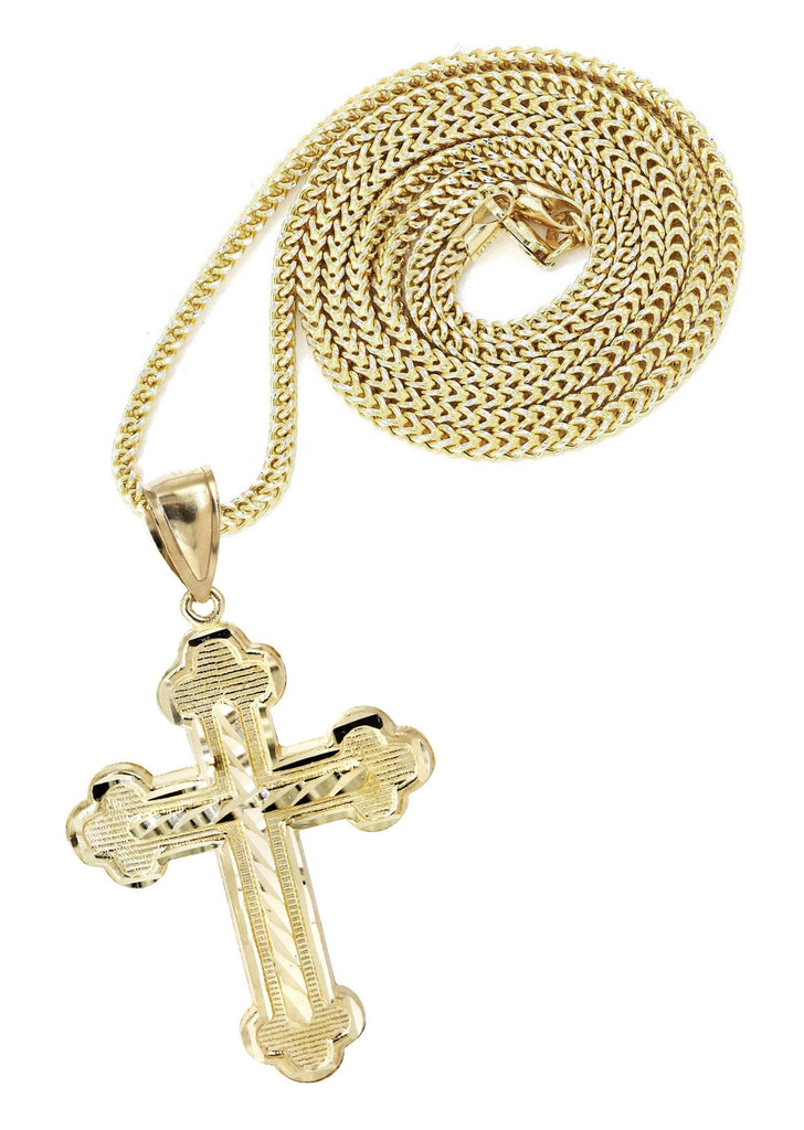 10K Yellow Gold Franco Chain & Diamond Cut Cross Pendant | Appx. 13.5 Grams chain & pendant FrostNYC 