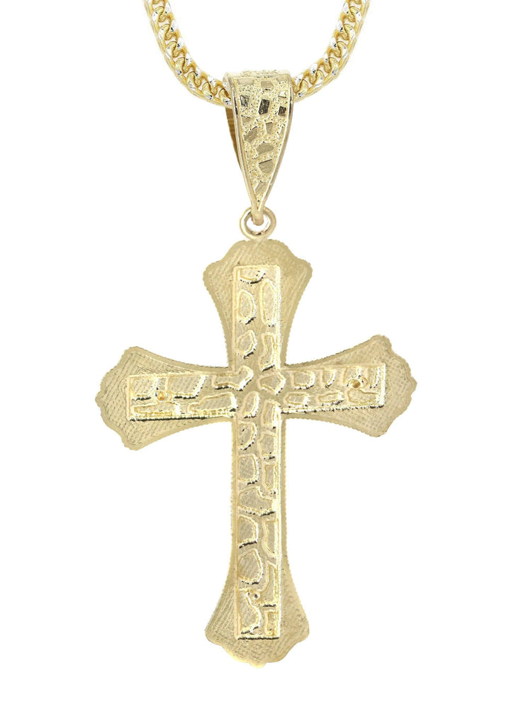 10K Yellow Gold Franco Chain & Nugget Cross Pendant | Appx. 14.3 Grams chain & pendant FrostNYC 