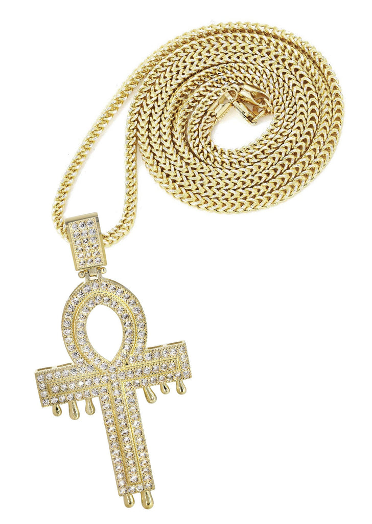 10K Yellow Gold Franco Chain & Cz Melting Ankh Pendant | Appx. 15.7 Grams chain & pendant FrostNYC 