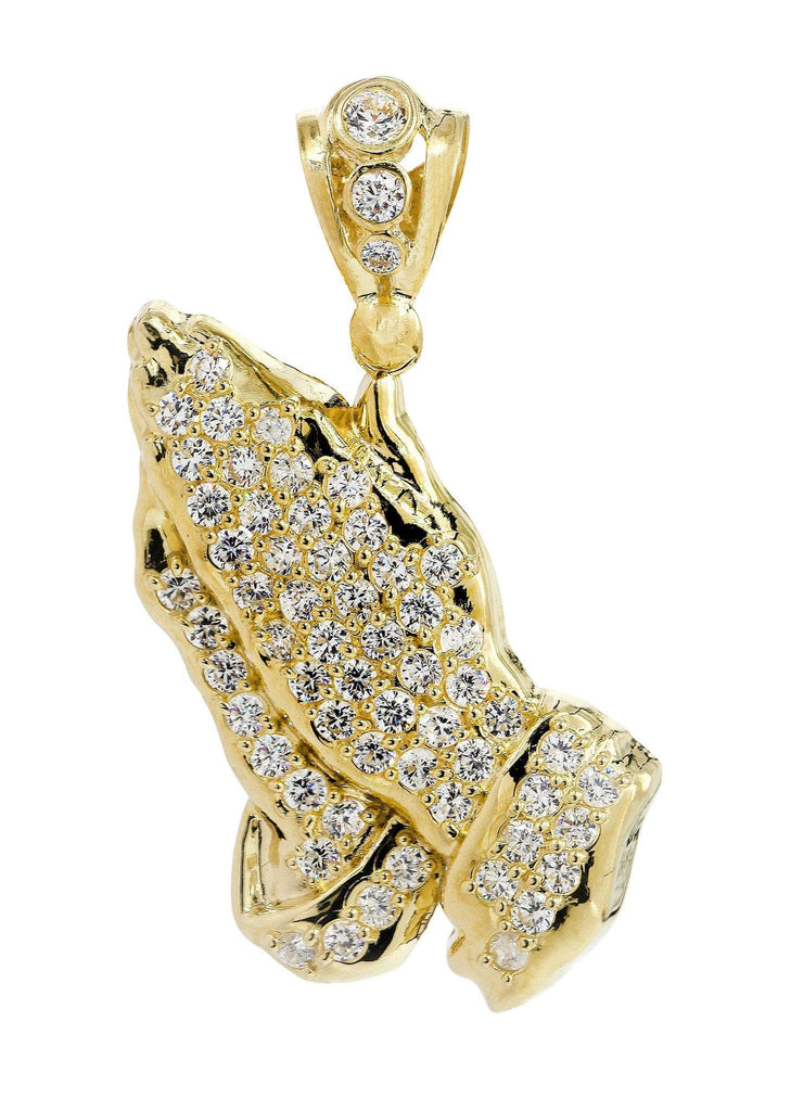 Big Praying Hands & Cz 10K Yellow Gold Pendant. | 7.8 Grams MEN'S PENDANTS FROST NYC 