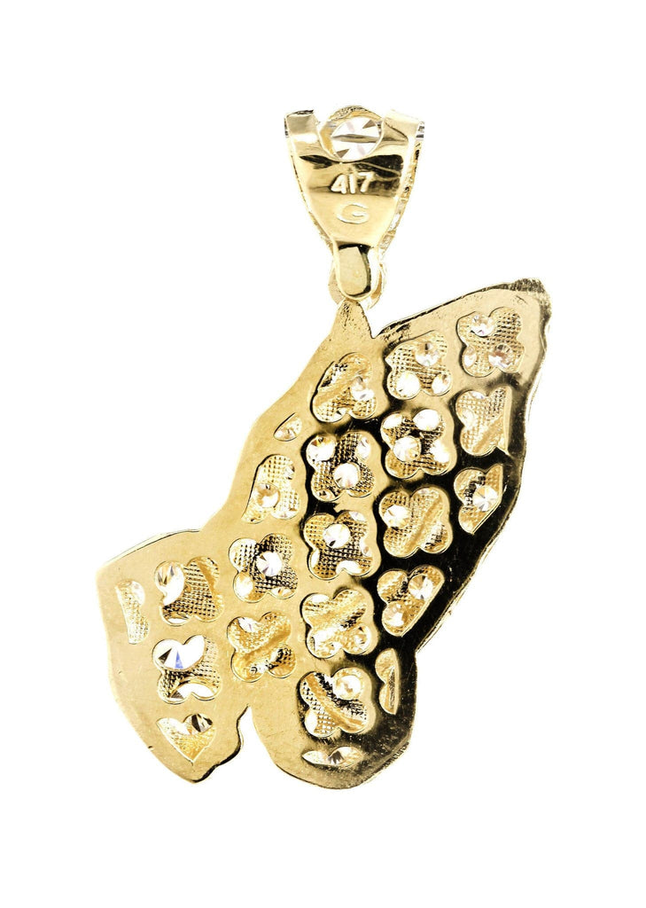 Big Praying Hands & Cz 10K Yellow Gold Pendant. | 9.5 Grams MEN'S PENDANTS FROST NYC 