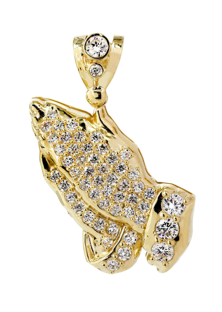 Big Praying Hands & Cz 10K Yellow Gold Pendant. | 9.5 Grams MEN'S PENDANTS FROST NYC 