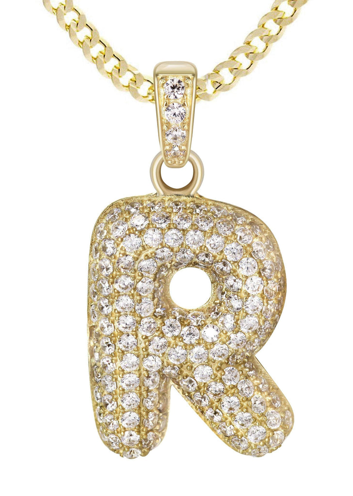 10K Yellow Gold Cuban Chain & "R" CZ Bubble Letter | Appx. 4.5 Grams BELOW200 FrostNYC 