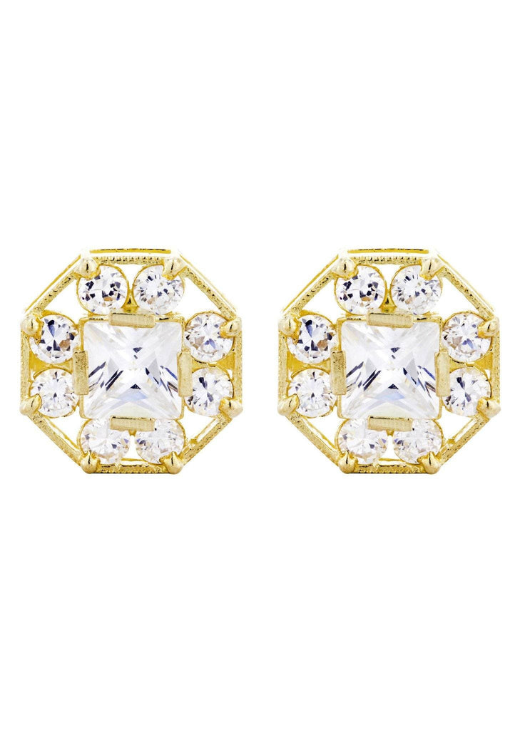 Octagon Cz 10K Yellow Gold Earrings | Appx 1/2 Inches Wide Gold Earrings For Men FROST NYC 