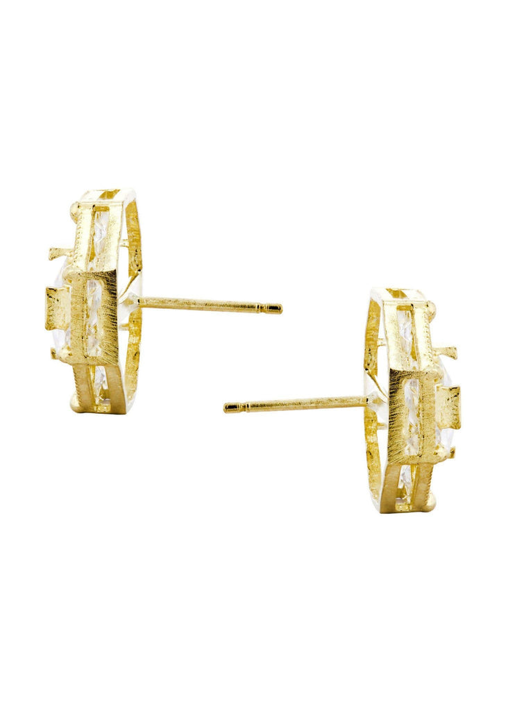 Octagon Cz 10K Yellow Gold Earrings | Appx 1/2 Inches Wide Gold Earrings For Men FROST NYC 