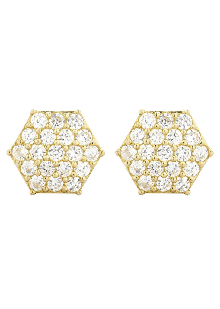 Octagon Cz 10K Yellow Gold Earrings | Appx 1/2 Inches Wide Gold Earrings For Men FROST NYC 