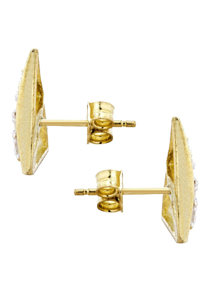 Triangle Cz 10K Yellow Gold Earrings | Appx 1/2 Inches Wide Gold Earrings For Men FROST NYC 