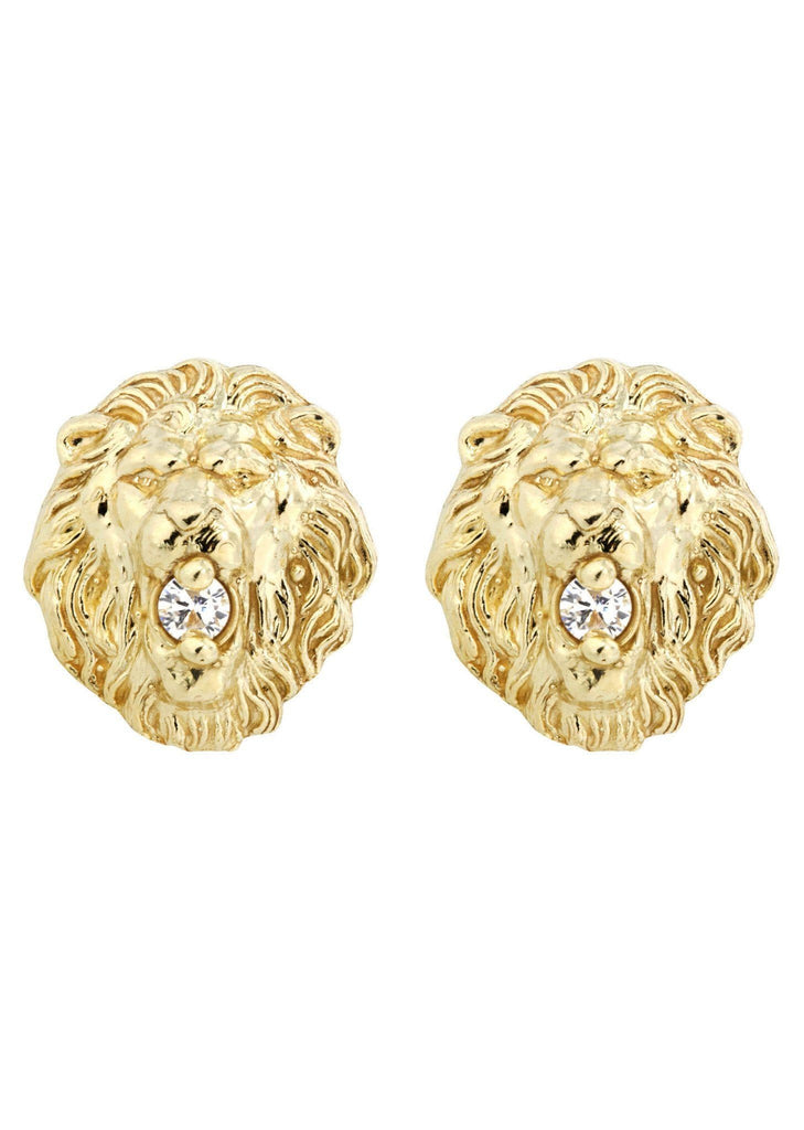 Lion Head 10K Yellow Gold Earrings | Appx 1/2 Inches Wide Gold Earrings For Men FROST NYC 