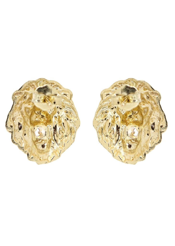 Lion Head 10K Yellow Gold Earrings | Appx 1/2 Inches Wide Gold Earrings For Men FROST NYC 