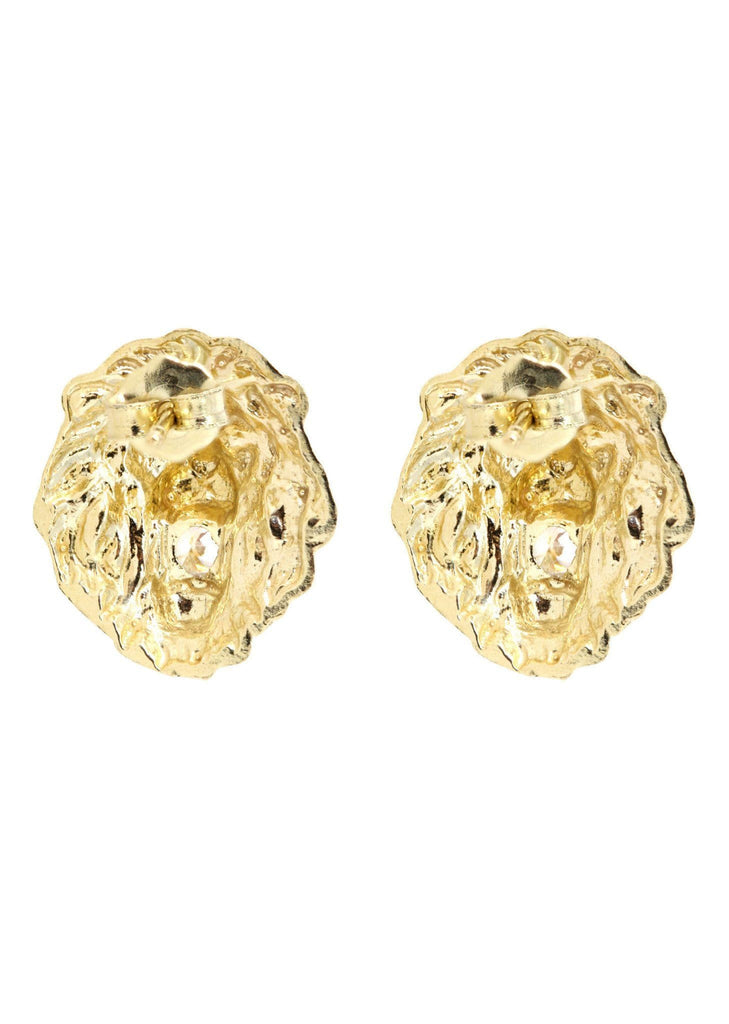 Lion Head 10K Yellow Gold Earrings | Appx 3/8 Inches Wide Gold Earrings For Men FROST NYC 