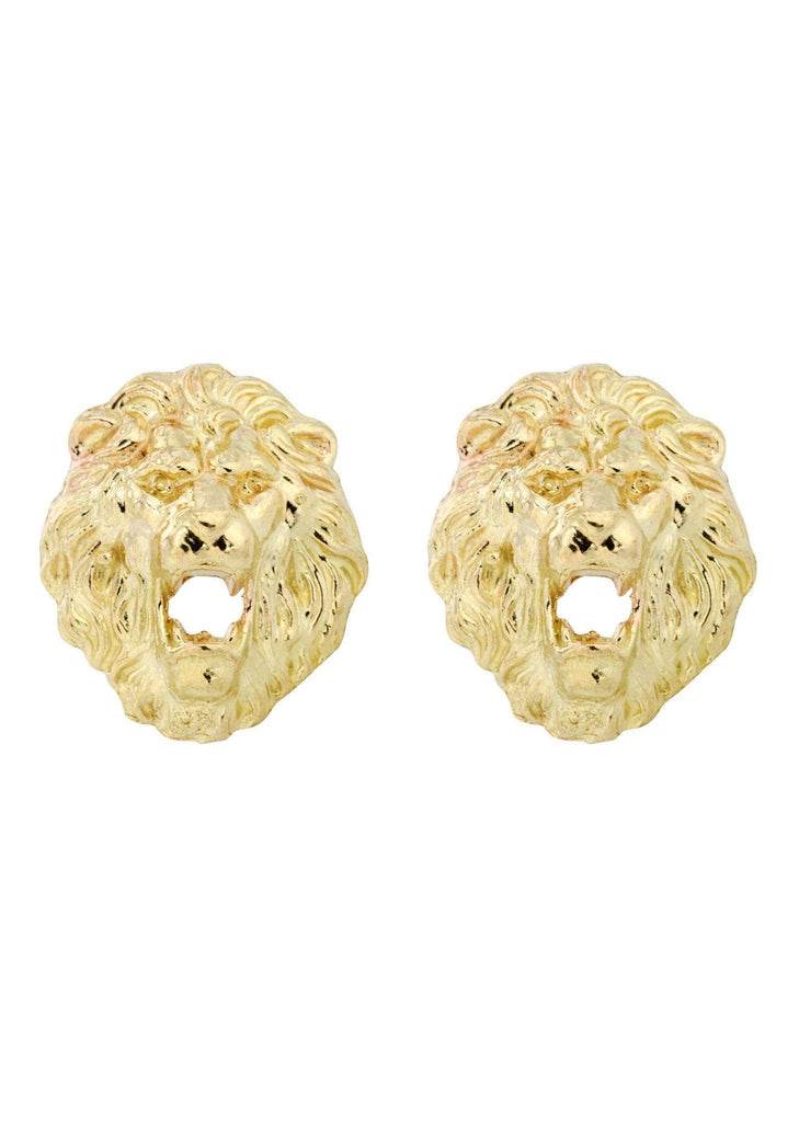 Lion Head 10K Yellow Gold Earrings | Appx 1/2 Inches Wide Gold Earrings For Men FROST NYC 