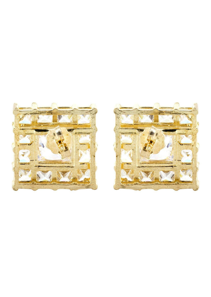 Princess Cz 10K Yellow Gold Earrings | Appx 1/2 Inches Wide Gold Earrings For Men FROST NYC 